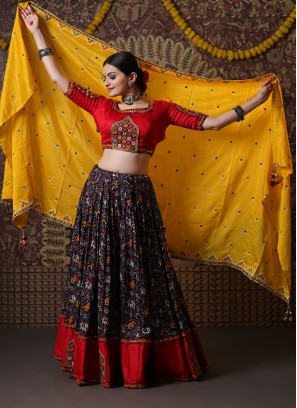 Navy Blue Lehenga In Cotton Fabric With Patola Print