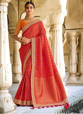 Noble Patch Border Red Fancy Fabric Designer Saree