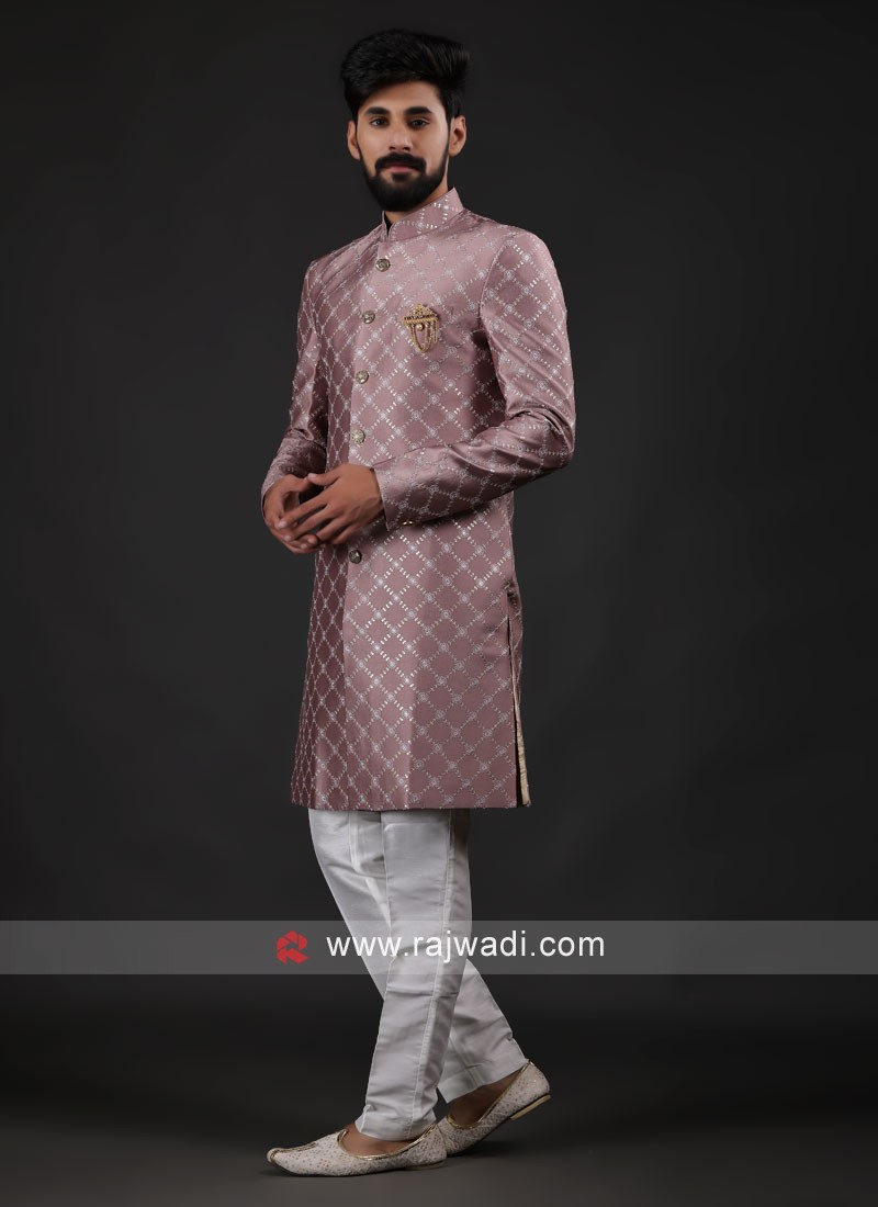 Onion Pink & White Indowestern For Mens