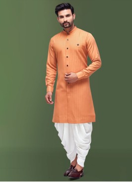 Orange Cotton Silk Indowestern For Wedding