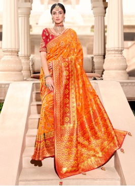 Orange Designer Gaji Silk Saree