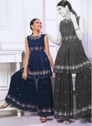 Party Wear Rama Blue Palazzo Suit