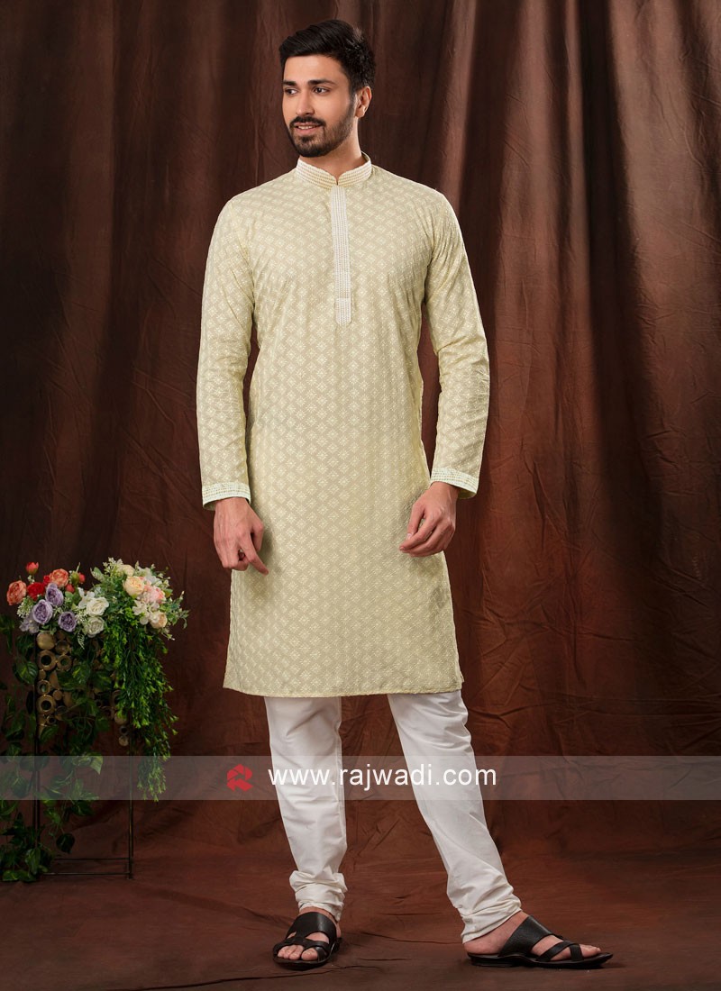Men's Mehendi Green Cotton Blend Kurta - Absolutely Desi