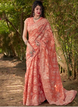 Peach Ceremonial Traditional Designer Saree