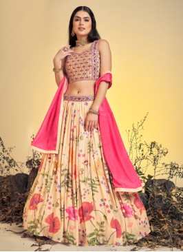 Peach Puff Color Floral Printed Choli Suit