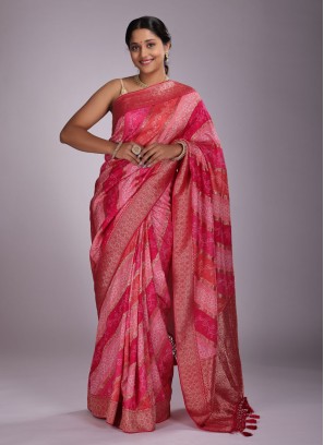 Pink Woven Banarasi Silk Designer Saree