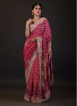 Pink And Purple Shaded Saree In Chiffon Fabric