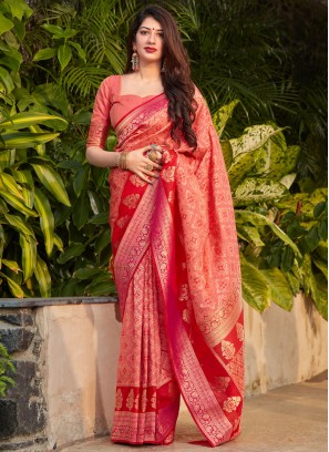 Pink Banarasi Silk Weaving Designer Traditional Saree