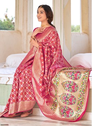 Pink Banarasi Silk Wedding Classic Designer Saree