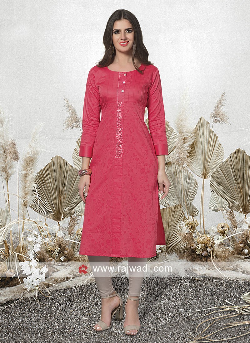Pink Casual Kurti with Sleeves