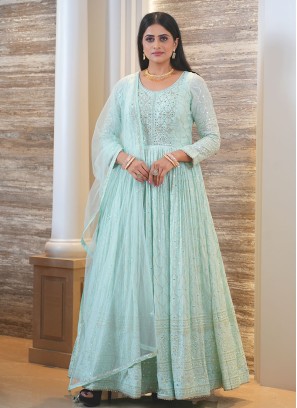 Pista Green Floor Length Anarkali Dress with Dupatta