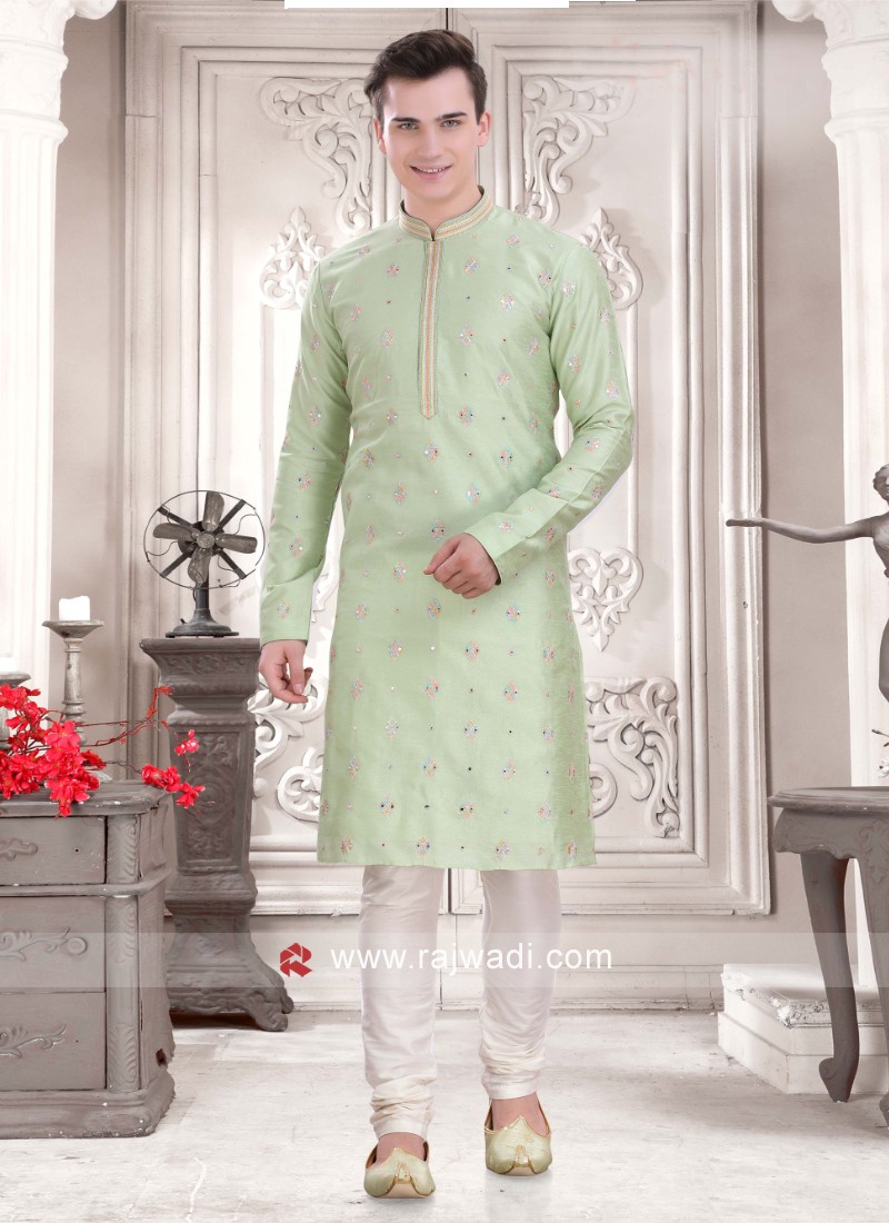 Pista Green Kurta Pajama For Wedding Wear