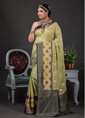Pista Green Traditional Wear Saree For Women