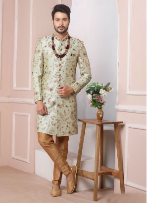 Pista Green Wedding Wear Sherwani For Men