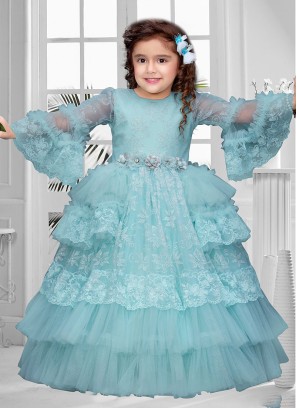 Powder Blue Glitter Embellished Designer Gown