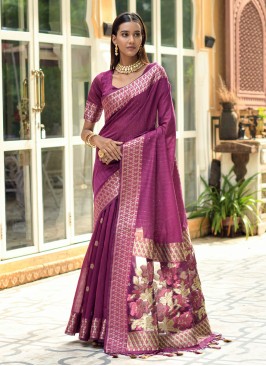 Pretty Magenta Cotton Silk Woven Saree