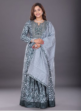 Printed Anarkali Suit In Art Silk Fabric