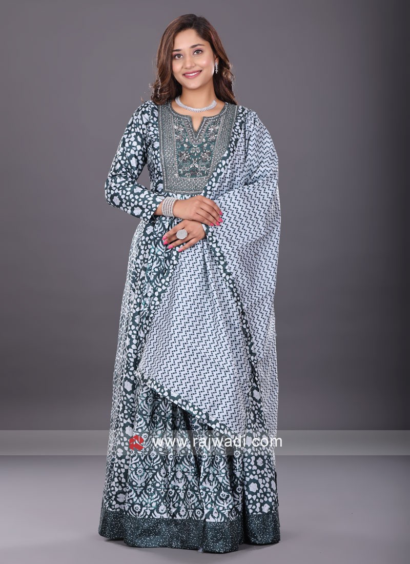 Printed Anarkali Suit In Art Silk Fabric