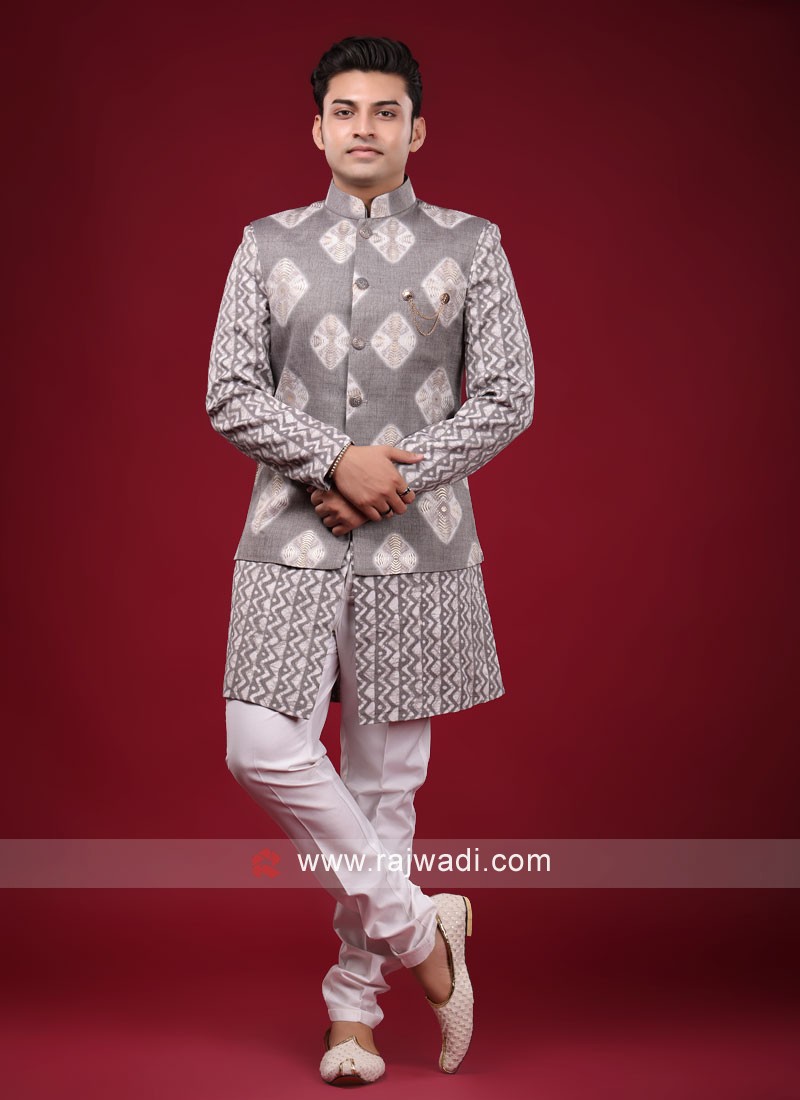 Printed Nehru Jacket Suit For Men