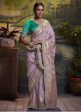 Light Purple Traditional Designer Silk Saree