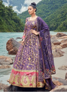 Purple Floral Printed Festive Anarkali Suit