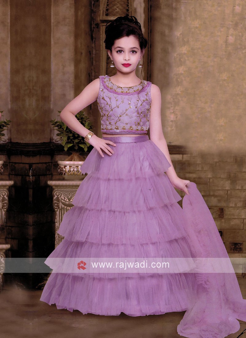 Purple Multi Layer Choli Suit For Girls