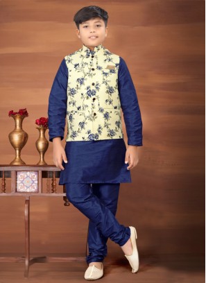 Readymade Floral Printed Asymmetric Nehru Jacket Set