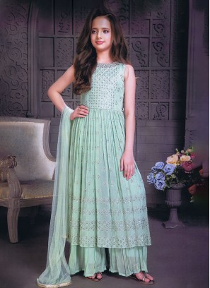 Readymade Mint Green Embroidered Palazzo Suit