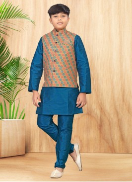 Readymade Rama Blue Asymmetric Nehru Jacket Set