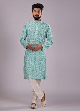 Readymade Sea Green Kurta Pajama For Men