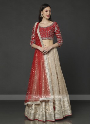 Red And Cream Choli Suit