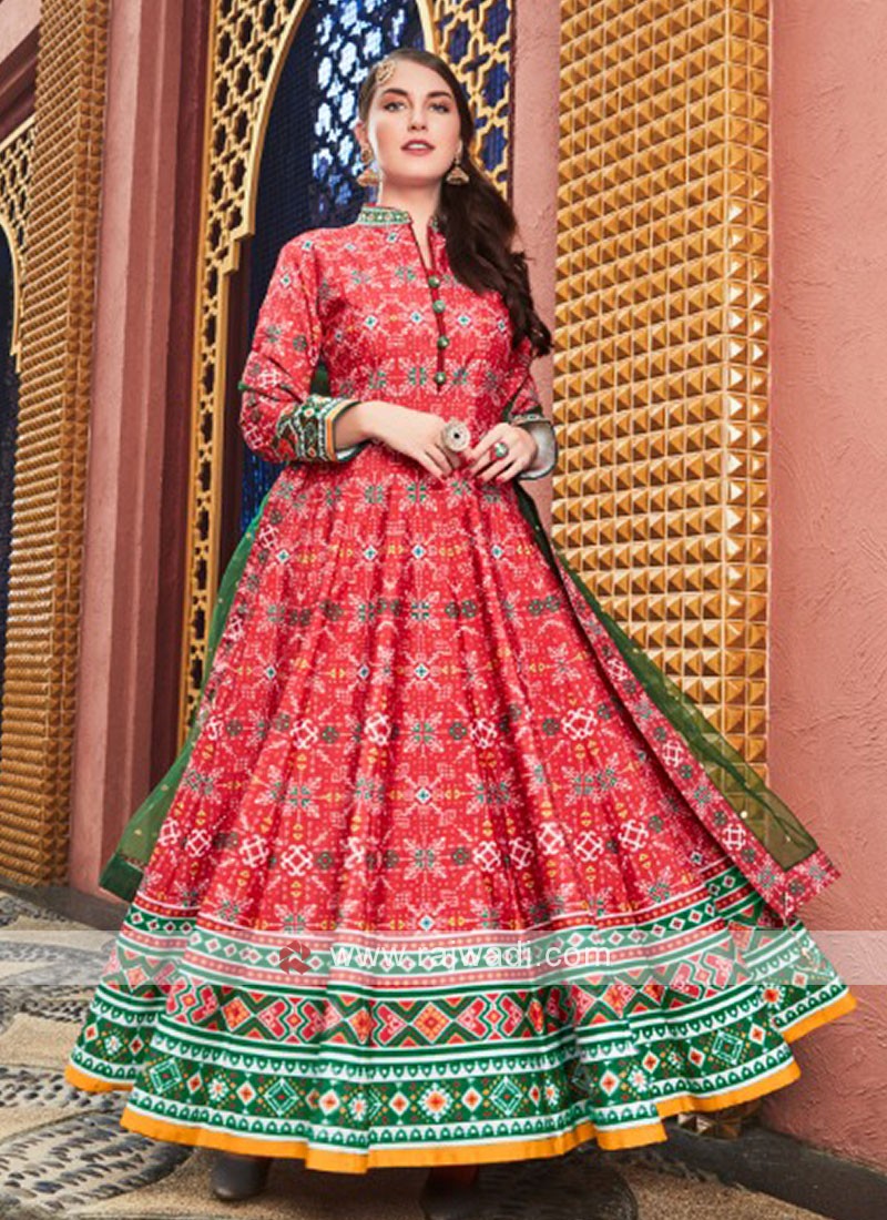 Red and Green anarkali Suit With Dupatta
