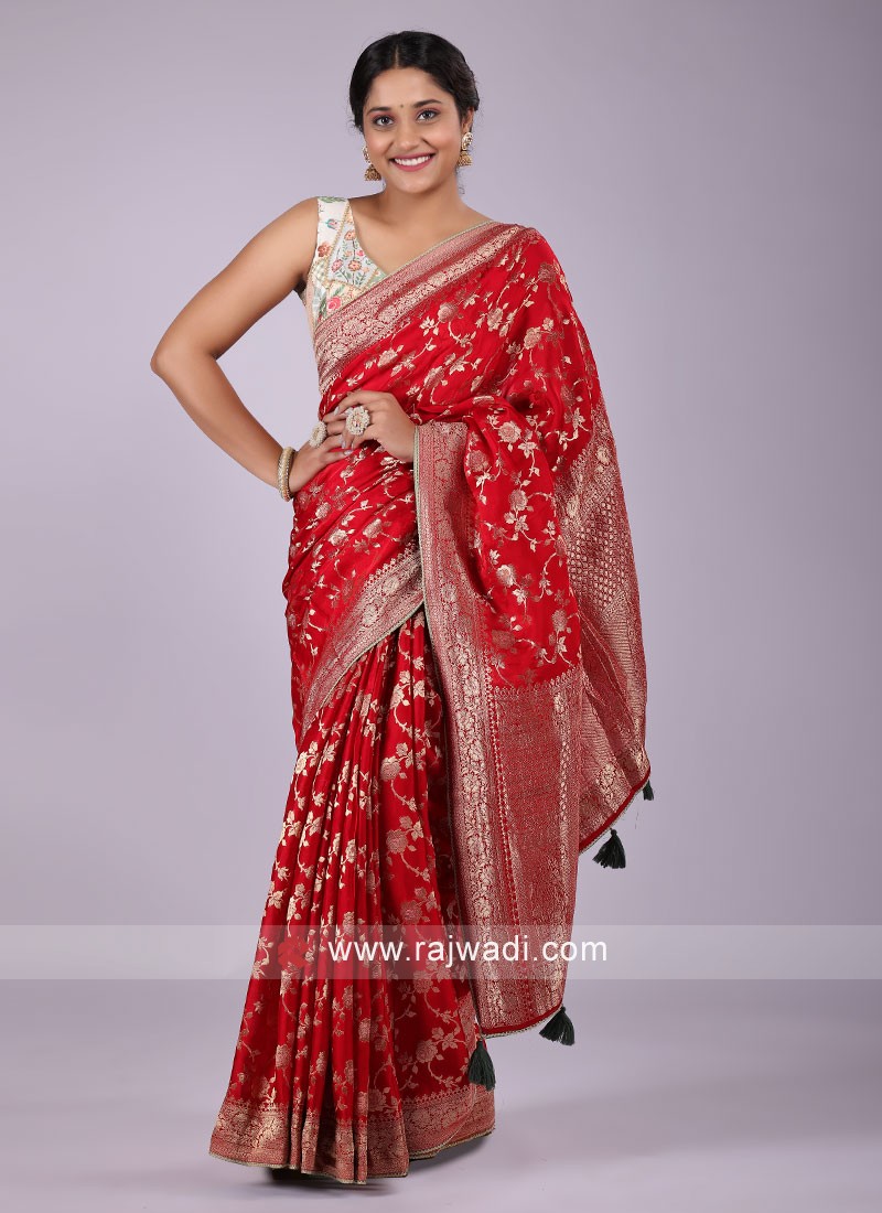 Red Festive Wear Banarasi Silk Saree