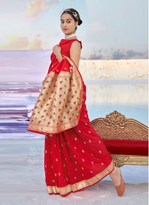 Red Weaving Banarasi Silk Traditional Designer Saree