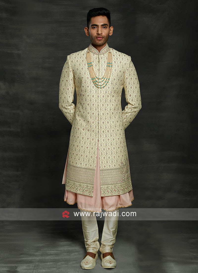 Royal Look Anarkali Style Sherwani For Groom