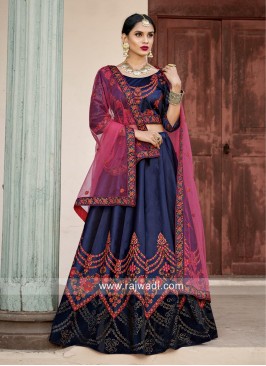 Satin Embroidered Lehenga in Navy Blue