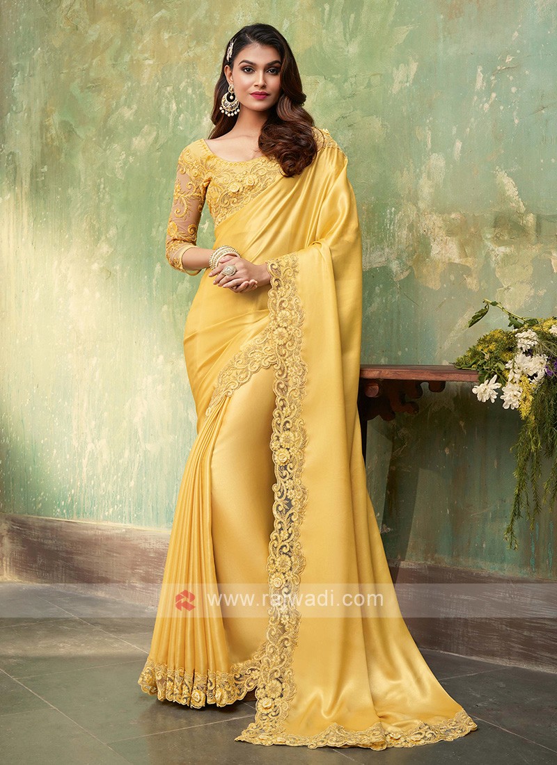 Satin Silk Yellow Saree