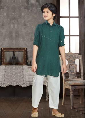 Sequins Work Cotton Pathani Suit For Boys