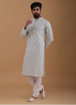 Sequins Work Printed Kurta Pajama For Wedding