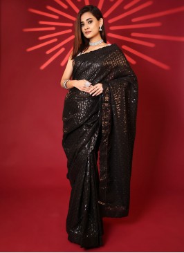 Sequins Work saree In Black Color