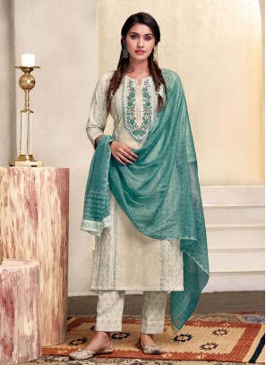 Shagufta Beige Cotton Fabric Pant Style Salwar Kameez