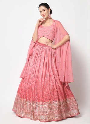 Designer Pink Chinon Silk Lehenga Choli with Shrug