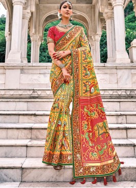 Silk Multi Colour Patch Border Classic Saree