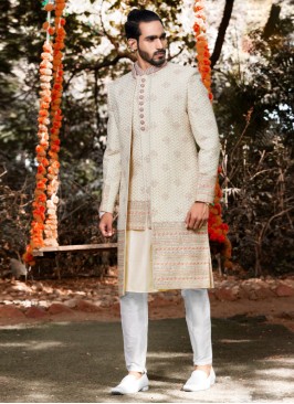 Silk Off White Color Designer Sherwani