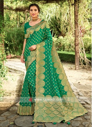 Silk Saree In Green Color