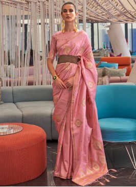 Pink Woven Designer Silk Saree