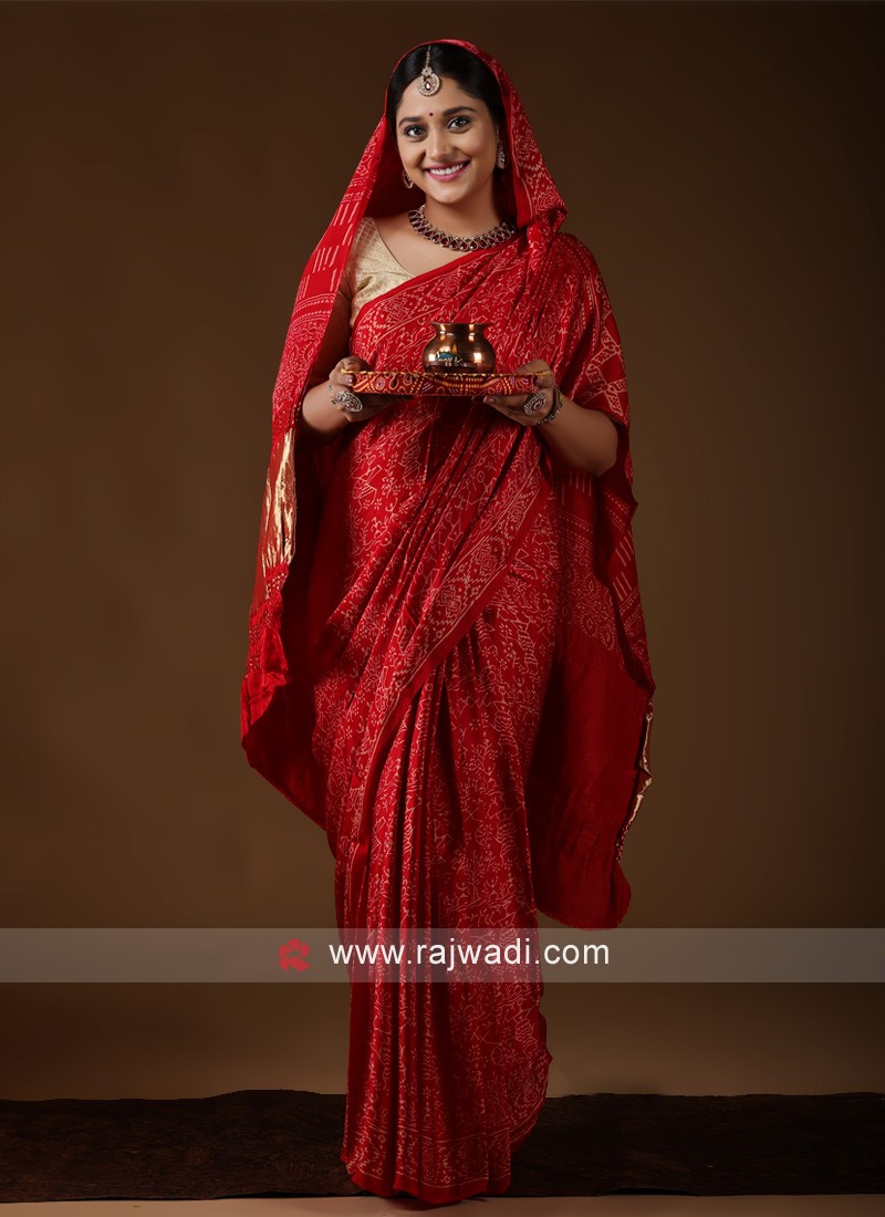 Simple Gajji Silk Saree In Red Color
