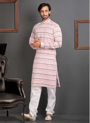 Simple Lilen Fabric Stripe Pattern Kurta Pajama