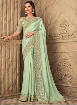 Splendid Silk Green Embroidered Designer Traditional Saree