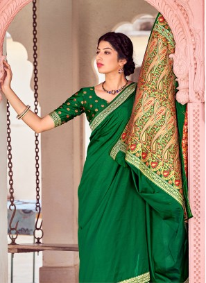 Stylish Banarasi Silk Green Designer Traditional Saree